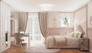 Интерьер детской c рабочим местом в неоклассике смотреть на Basicdecor