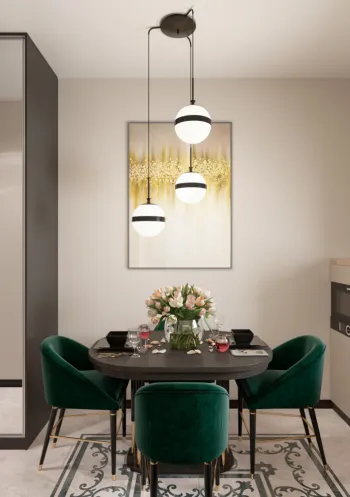 Интерьер столовой cветильниками над столом в современном стиле смотреть на Basicdecor