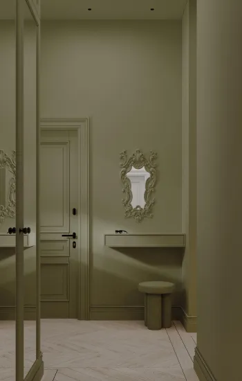 Интерьер прихожей с зеркалом на двери  смотреть на Basicdecor