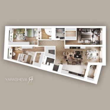 Интерьер с зонированием и проходной в современном стиле смотреть на Basicdecor