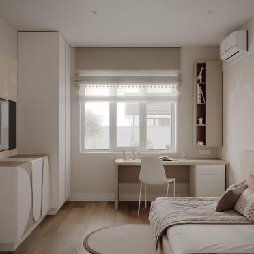 Интерьер детской с шкафом напротив кровати и шкафом у кровати  смотреть на Basicdecor