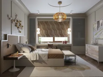 Интерьер спальни cветильниками над кроватью в неоклассике смотреть на Basicdecor