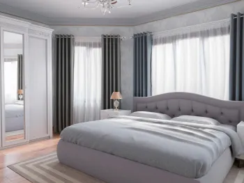 Интерьер спальни c эркером в неоклассике смотреть на Basicdecor