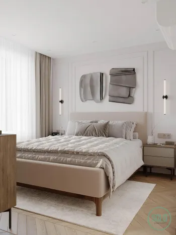 Интерьер спальни cветильниками над кроватью и с подсветкой  смотреть на Basicdecor