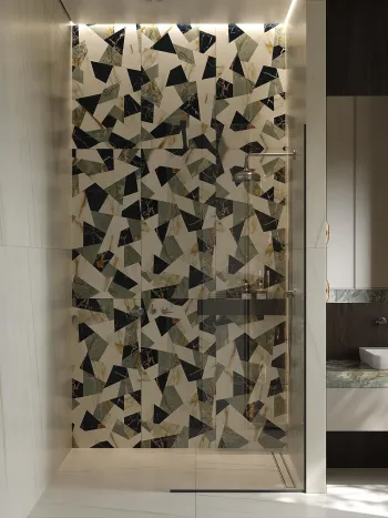 Интерьер ванной с душевой из плитки  смотреть на Basicdecor