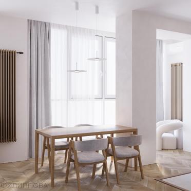 Интерьер столовой с зонированием рейками  смотреть на Basicdecor