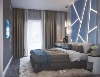 Интерьер спальни cветильниками над кроватью и с подсветкой  смотреть на Basicdecor