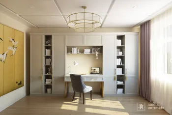 Интерьер кабинета c рабочим местом в неоклассике смотреть на Basicdecor