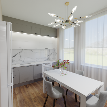 Интерьер кухни cветильниками над столом  смотреть на Basicdecor