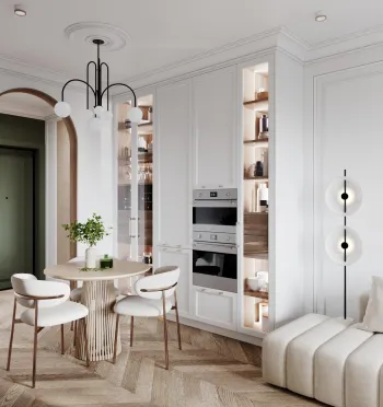 Интерьер кухни cветильниками над столом в современном стиле смотреть на Basicdecor