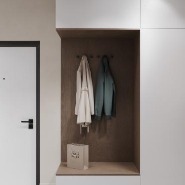 Интерьер прихожей с проходной и хранением верхней одежды  смотреть на Basicdecor