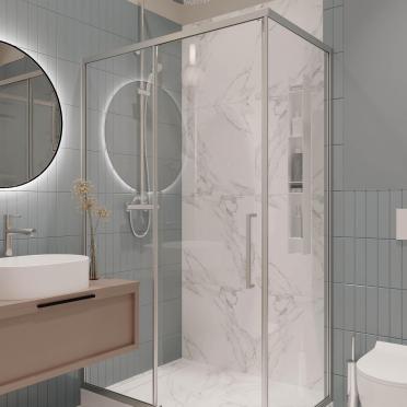 Интерьер ванной с душевой из плитки  смотреть на Basicdecor