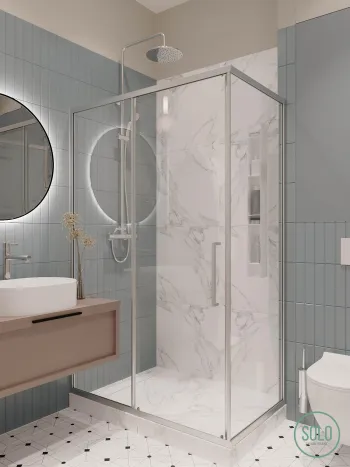 Интерьер ванной с душевой из плитки  смотреть на Basicdecor