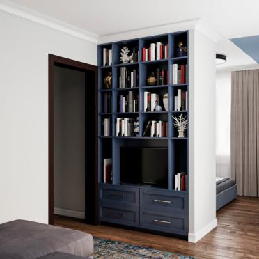 Интерьер гостиной с библиотекой в скандинавском стиле смотреть на Basicdecor