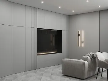 Интерьер с телевизором на стене и нишей для телевизора  смотреть на Basicdecor