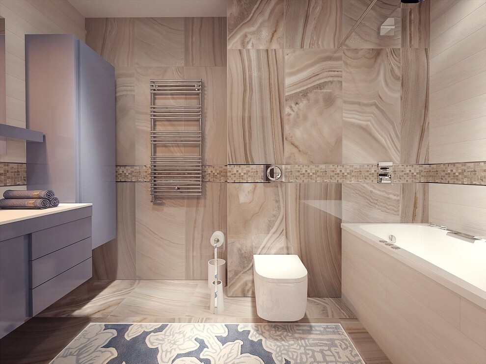 Интерьер ванной в стиле лофт и модернизме