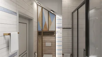 Интерьер прихожей с проходной и зеркалом на двери  смотреть на Basicdecor