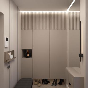 Интерьер с нишей с подсветкой, световыми линиями, подсветкой светодиодной и с подсветкой  смотреть на Basicdecor