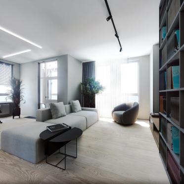 Интерьер гостиной cветовыми линиями и с подсветкой  смотреть на Basicdecor