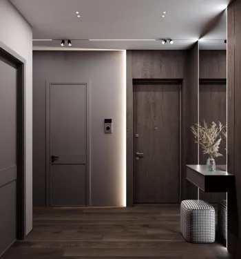 Интерьер прихожей с нишей с подсветкой, световыми линиями, подсветкой настенной, подсветкой светодиодной и с подсветкой  смотреть на Basicdecor