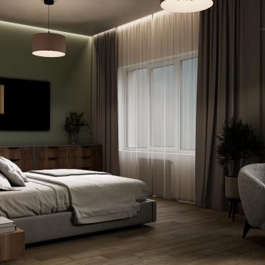 Интерьер спальни cветильниками над кроватью и с подсветкой  смотреть на Basicdecor