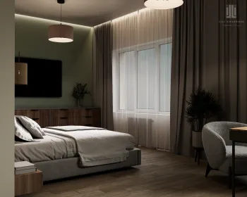 Интерьер спальни cветильниками над кроватью и с подсветкой  смотреть на Basicdecor