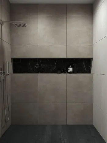 Интерьер ванной с душевой из плитки  смотреть на Basicdecor