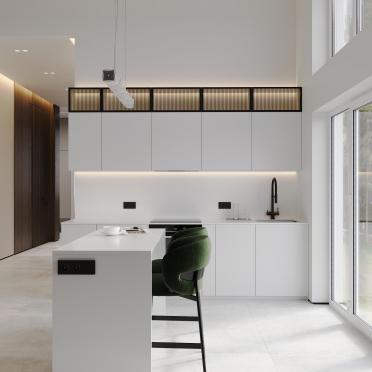 Интерьер кухни cветовыми линиями и с подсветкой  смотреть на Basicdecor