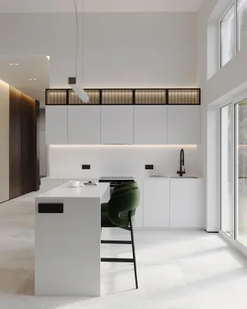 Интерьер кухни cветовыми линиями и с подсветкой  смотреть на Basicdecor