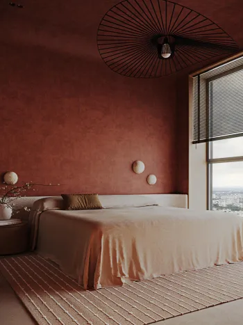 Интерьер спальни с жалюзи и дверными жалюзи  смотреть на Basicdecor