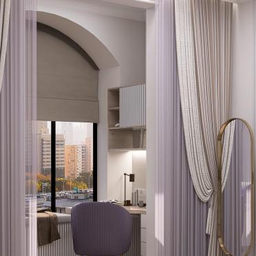 Интерьер балкона с зонированием шторами  смотреть на Basicdecor