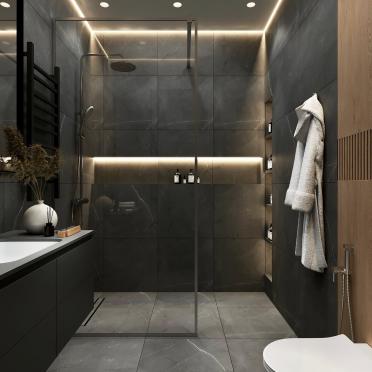 Интерьер ванной с душевой из плитки  смотреть на Basicdecor