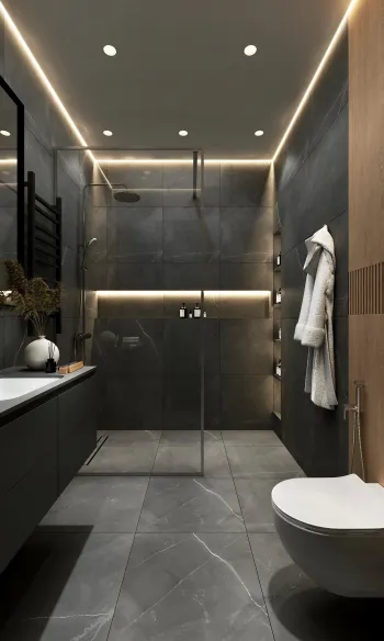 Интерьер ванной с душевой из плитки  смотреть на Basicdecor