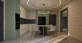 Интерьер кухни cветильниками над кроватью и с подсветкой  смотреть на Basicdecor