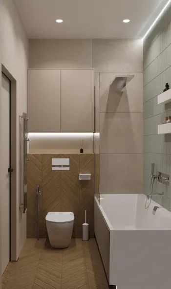 Интерьер ванной cовмещенным санузлом  смотреть на Basicdecor