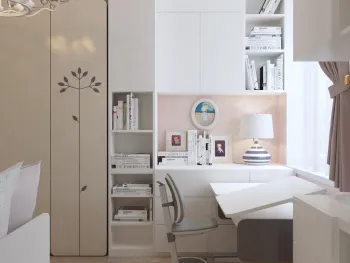 Интерьер детской c рабочим местом и рабочим столом у окна  смотреть на Basicdecor