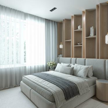 Интерьер спальни cветильниками над кроватью  смотреть на Basicdecor