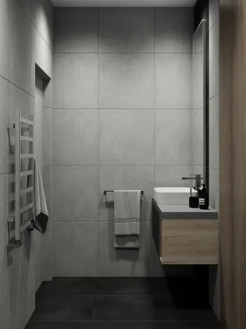 Интерьер ванной с душевой из плитки  смотреть на Basicdecor