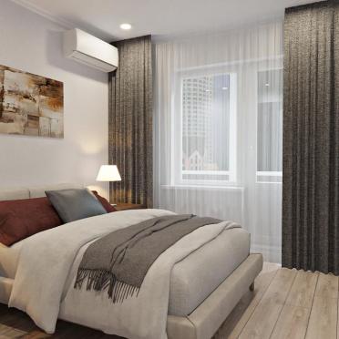 Интерьер спальни с зонированием шторами  смотреть на Basicdecor