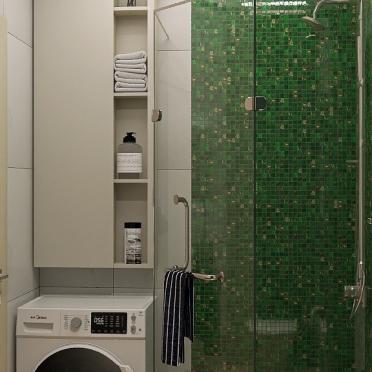 Интерьер ванной с душевой из плитки и без окна  смотреть на Basicdecor
