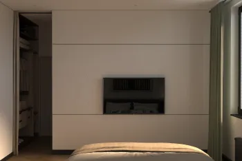 Интерьер спальни с нишей с подсветкой, нишей для телевизора и с подсветкой  смотреть на Basicdecor