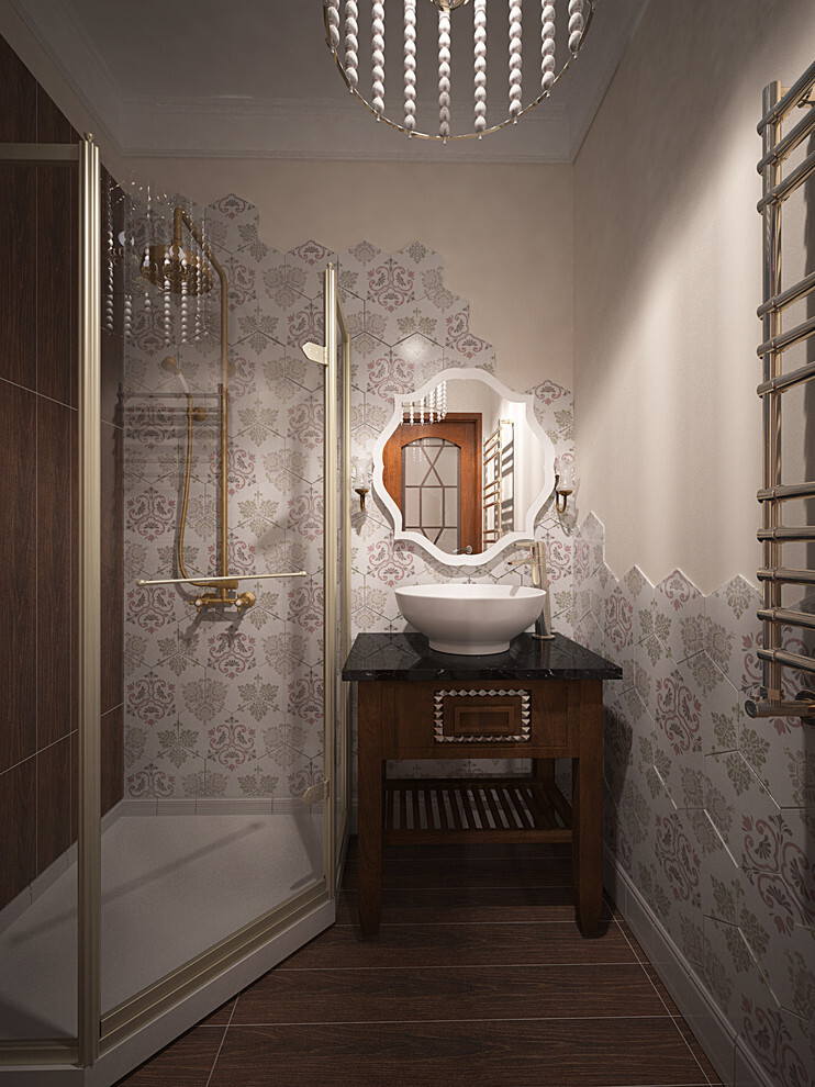 Интерьер ванной в стиле лофт, в стиле кантри, в стиле фьюжн, ампире и рококо