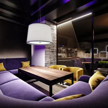 Интерьер cветильниками над столом и с подсветкой  смотреть на Basicdecor
