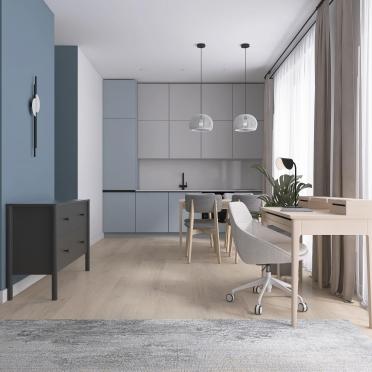 Интерьер кухни cветильниками над столом  смотреть на Basicdecor