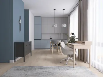 Интерьер кухни cветильниками над столом  смотреть на Basicdecor