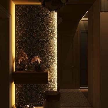 Интерьер прихожей с нишей с подсветкой и с подсветкой  смотреть на Basicdecor