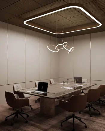 Интерьер офиса cветовыми линиями и с подсветкой  смотреть на Basicdecor