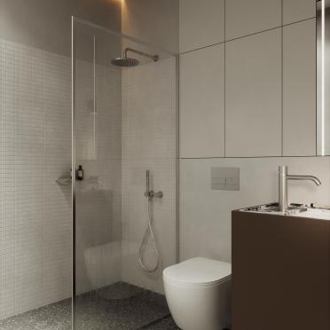 Интерьер ванной с душевой из плитки  смотреть на Basicdecor