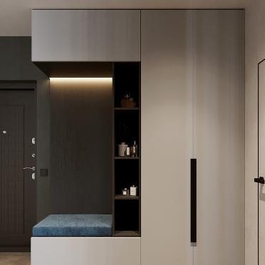 Интерьер прихожей с проходной и шкафом у кровати  смотреть на Basicdecor