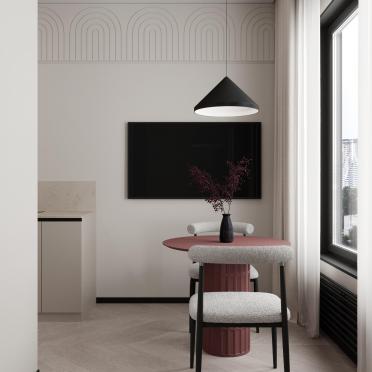 Интерьер кухни cветильниками над столом  смотреть на Basicdecor